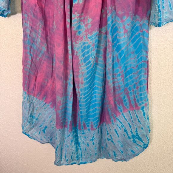 Sacred Threads Dress Women Medium Cold Shoulder Tie Dye Rayon Tunic Coverup Boho - Picture 3 of 11